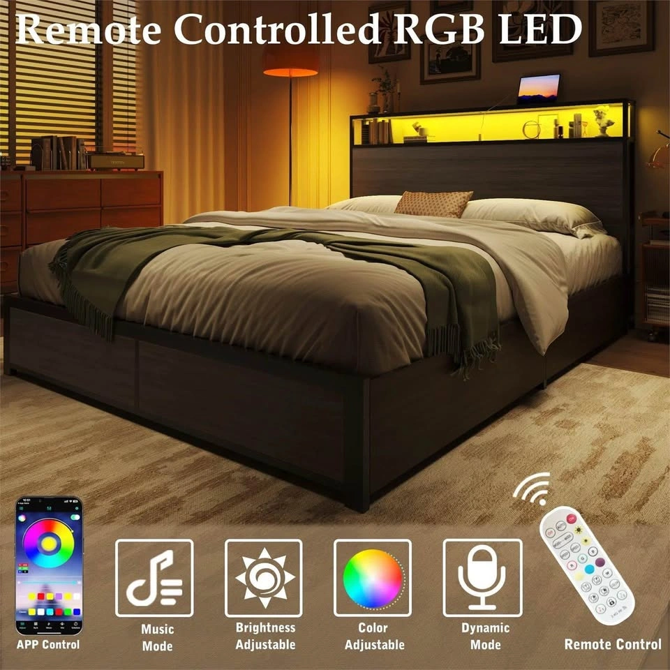 Full Size Storage Bed Frame with LED Headboard - photo 2