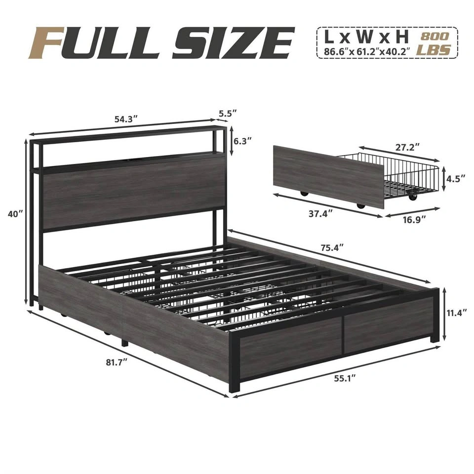 Full Size Storage Bed Frame with LED Headboard - photo 3