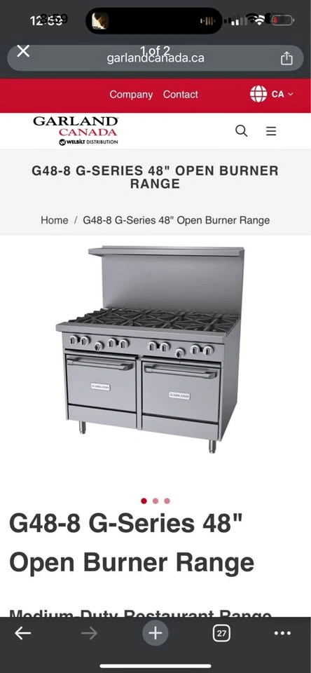 Garland G48-8 G-Series 48" Open Burner Range
