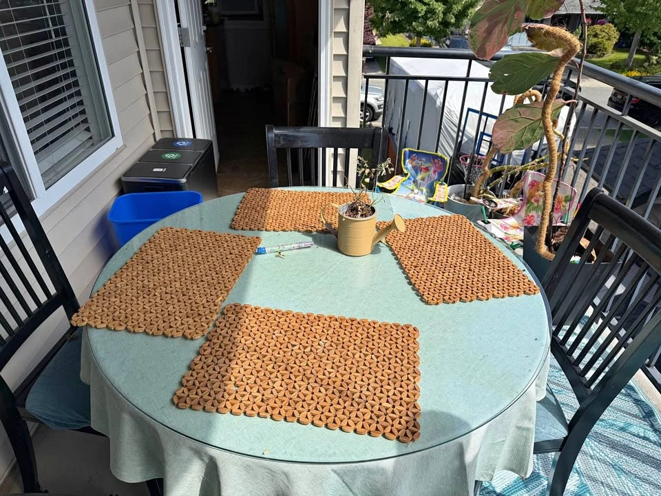 Solid wood table and chairs with glass cover