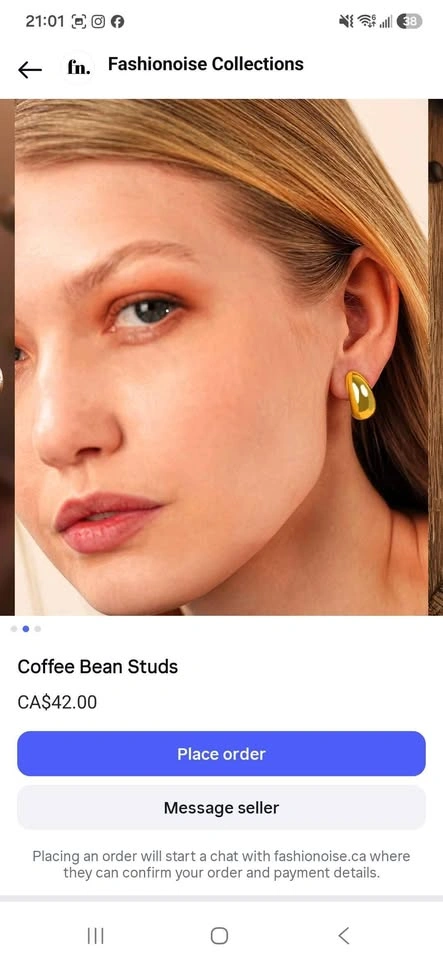 Chunky Coffee Bean / Teardrop Earrings – 18K Gold PVD – Brand Ne - photo 3