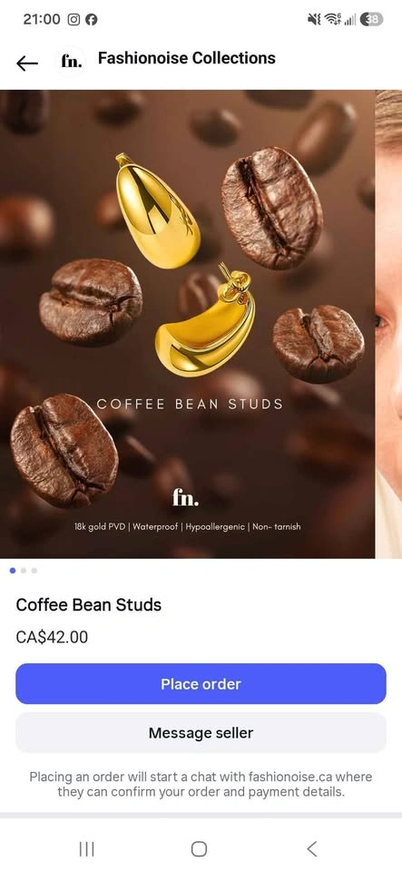 Chunky Coffee Bean / Teardrop Earrings – 18K Gold PVD – Brand Ne - photo 5