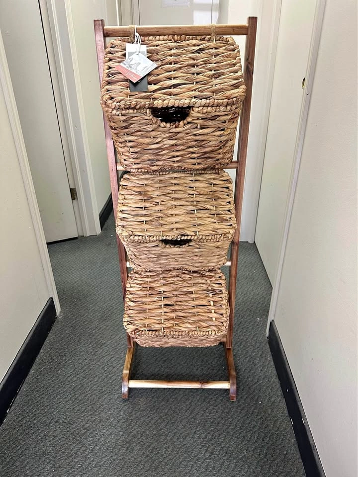 Acacia 3-Tier Woven Basket Stand
