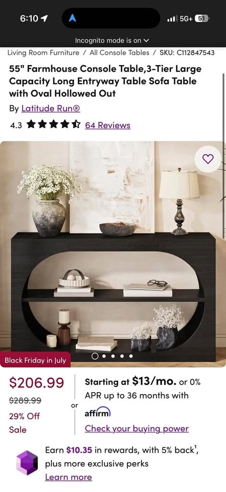 55" Farmhouse Console Table by Latitude Run