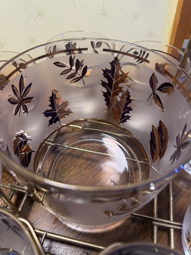 10 Pc Libbey Gold Leaf Frosted Glasses & Ice Bucket Set MCM - photo 4