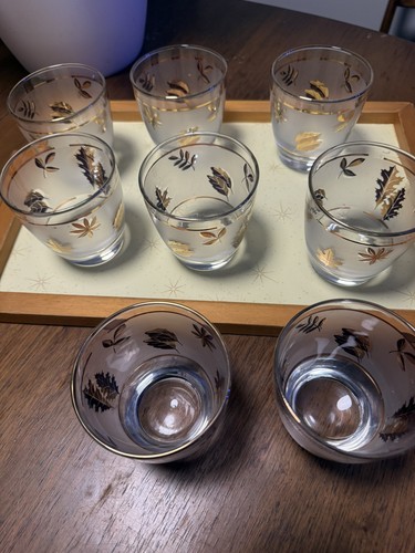 10 Pc Libbey Gold Leaf Frosted Glasses & Ice Bucket Set MCM - photo 5