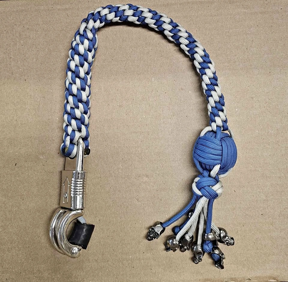 20" Paracord Motorcycle Get Back Whip w/ Skulls & Quick Release