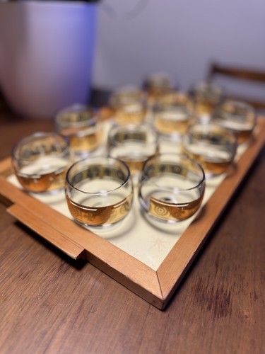 Vintage set of 11 lowball 22k gold roly-poly glasses