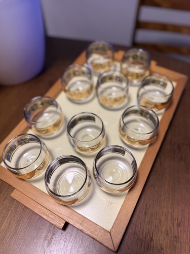 Vintage set of 11 lowball 22k gold roly-poly glasses - photo 2