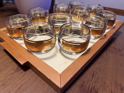Vintage set of 11 lowball 22k gold roly-poly glasses - photo 5