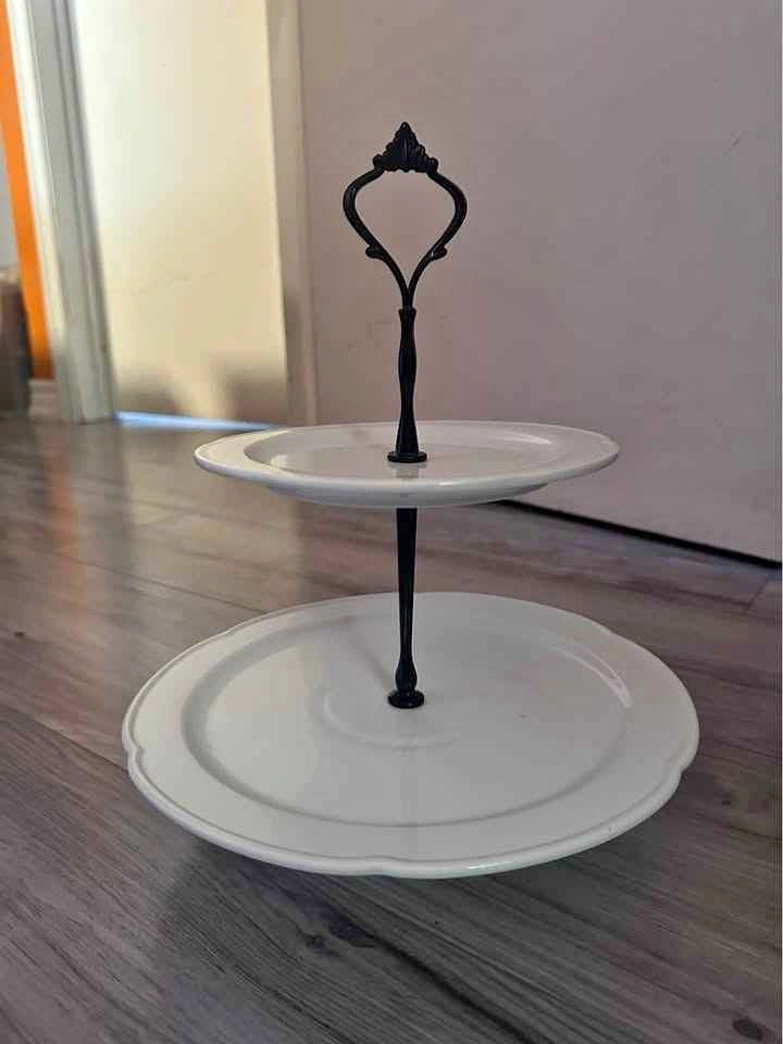 2-Tier White Porcelain Afternoon Tea & Cupcake Serving Stand