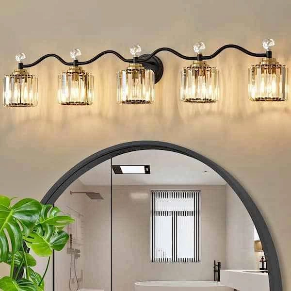 5-Light Crystal Vanity Light in Black and Gold