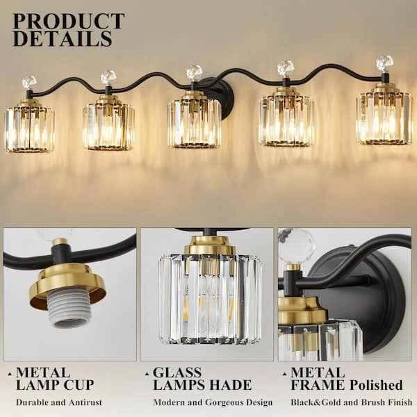 5-Light Crystal Vanity Light in Black and Gold - photo 4