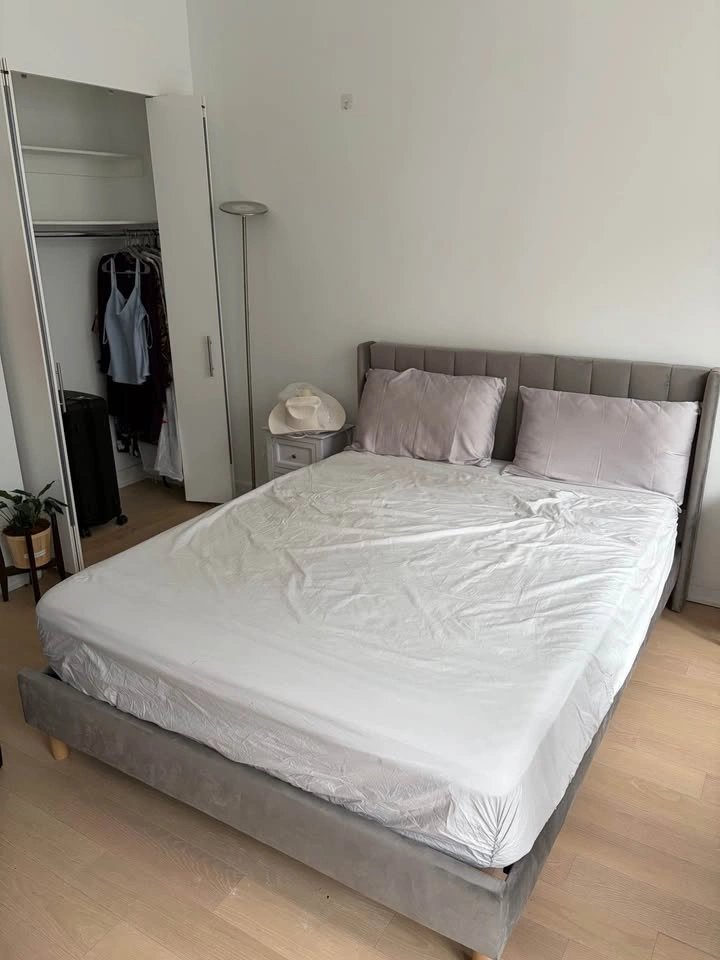 Grey Velvet Queen Platform Bed Frame - photo 2