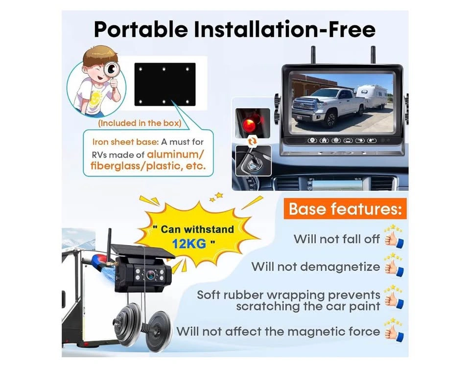 Pemacom Wireless RV Backup Camera - Solar, Install-Free - photo 2