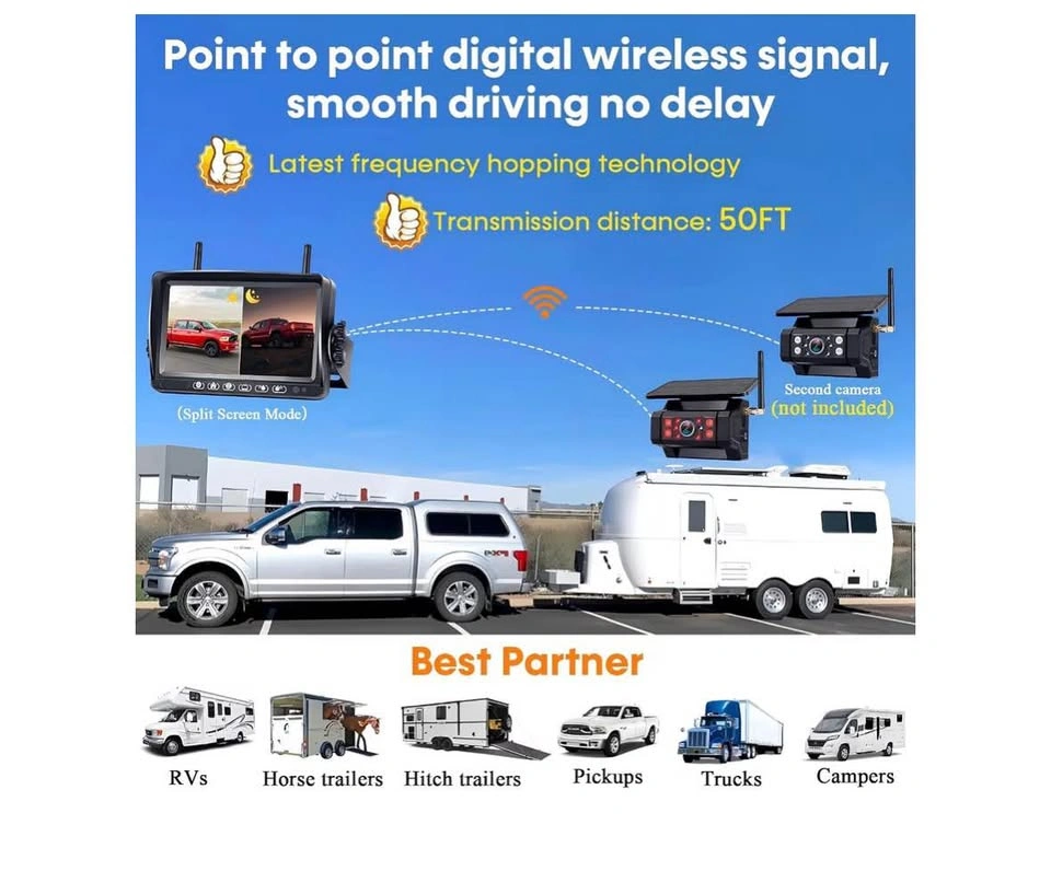 Pemacom Wireless RV Backup Camera - Solar, Install-Free - photo 3