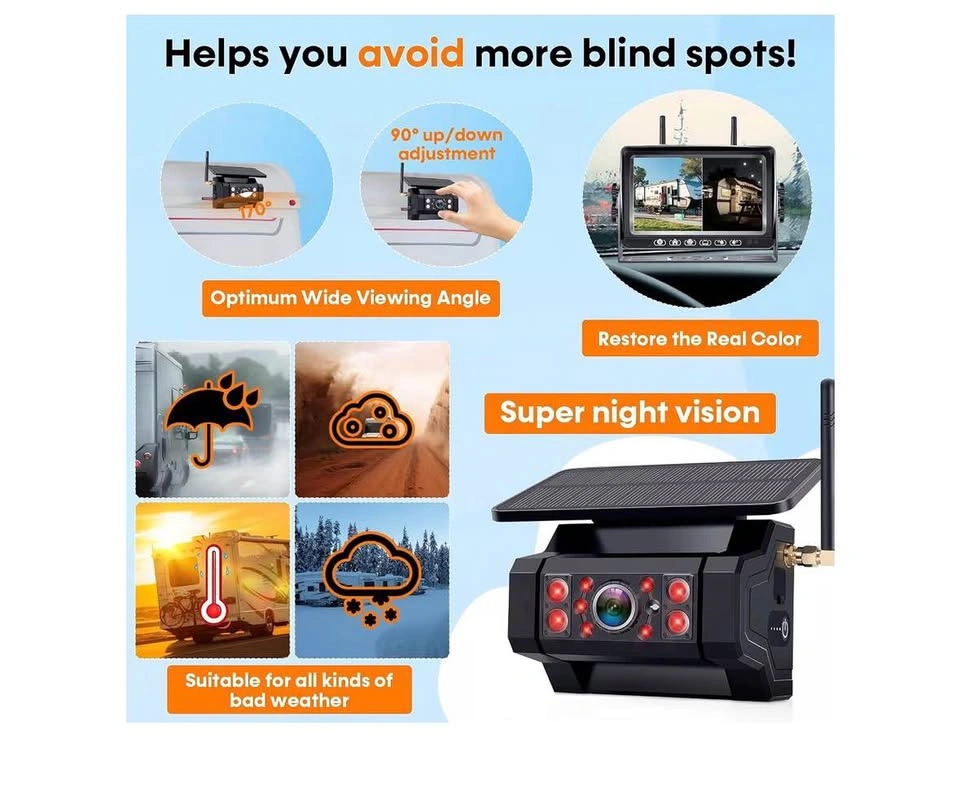 Pemacom Wireless RV Backup Camera - Solar, Install-Free - photo 5