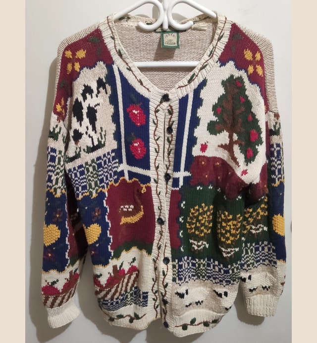 Vintage 90s Hand Knit Cotton Cardigan Womenswear