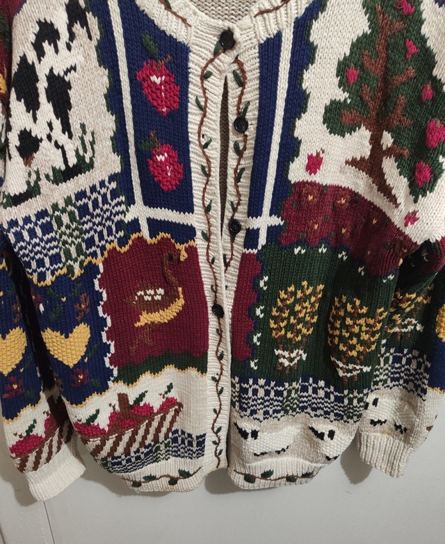 Vintage 90s Hand Knit Cotton Cardigan Womenswear - photo 2