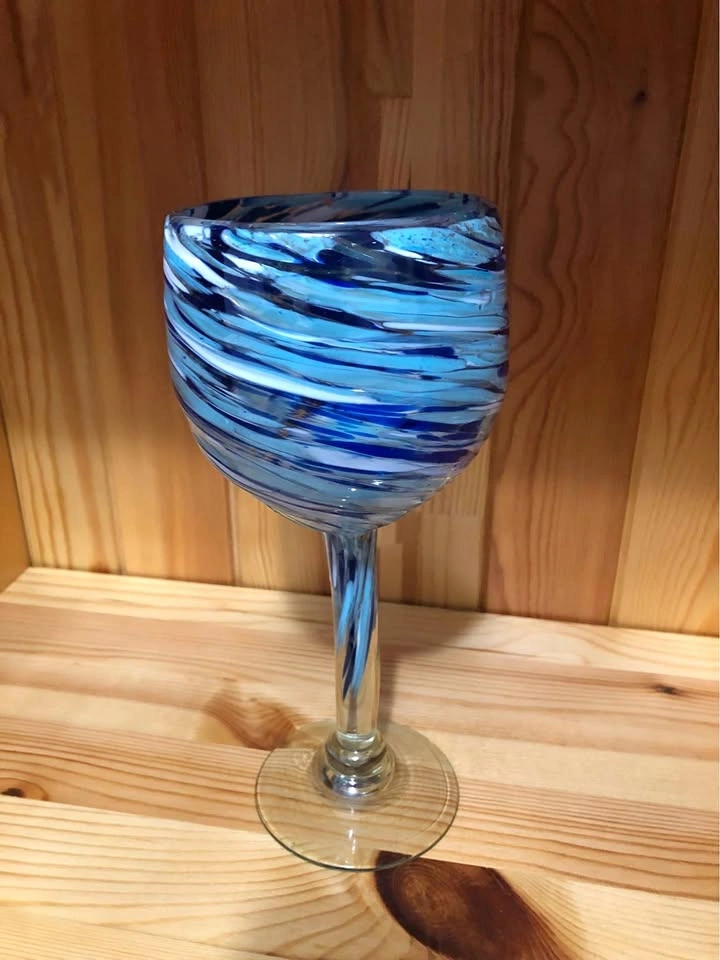 Two toned blue heavy glass goblet
