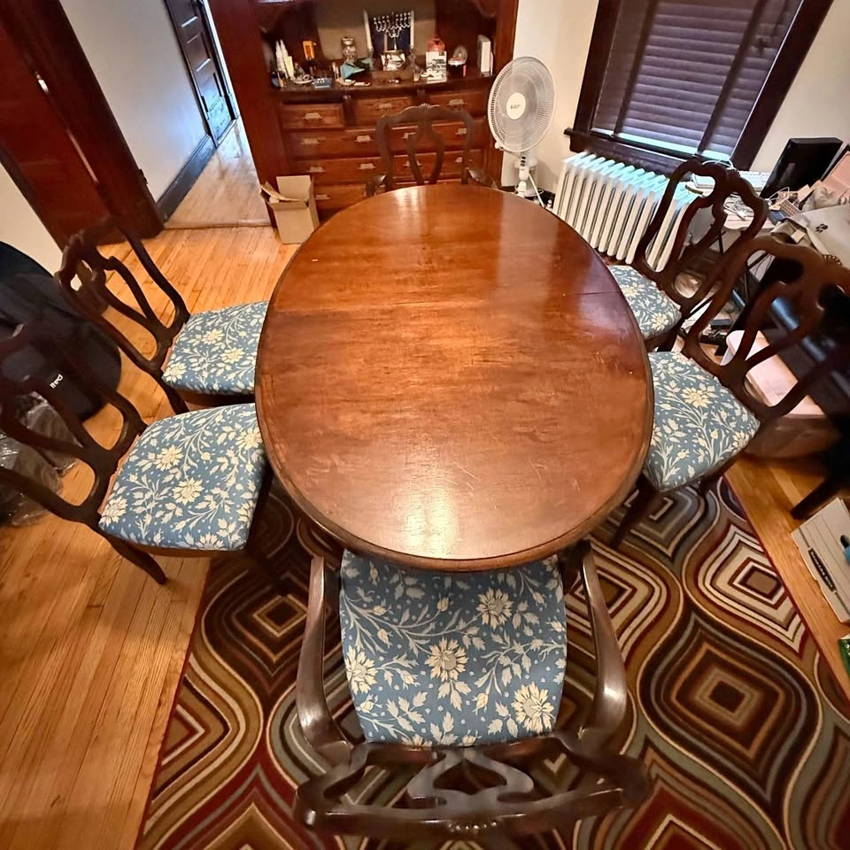 Oval Wood Dining Table with 6 Chairs and Extra Fabric