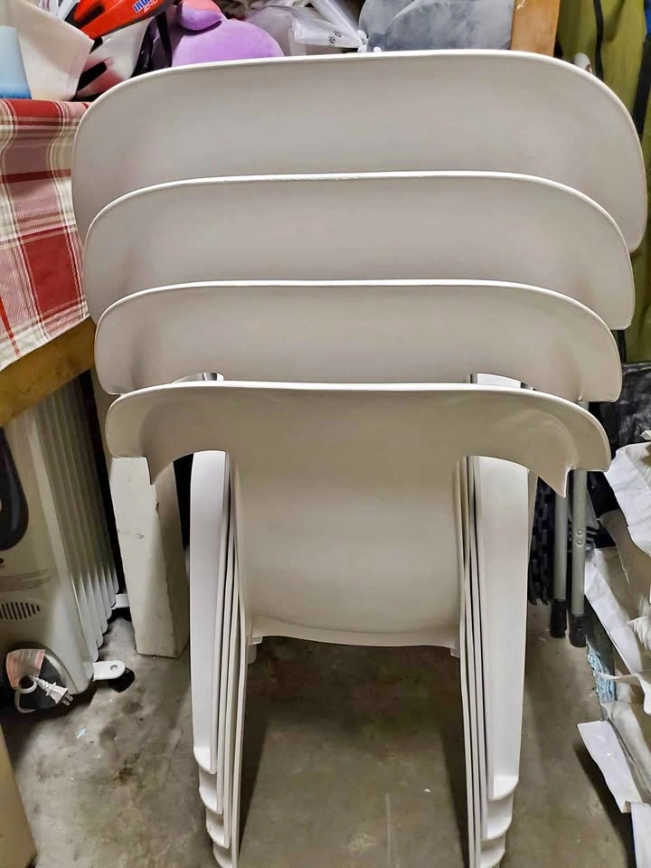 Set of 4 White Plastic Stacking Patio Chairs