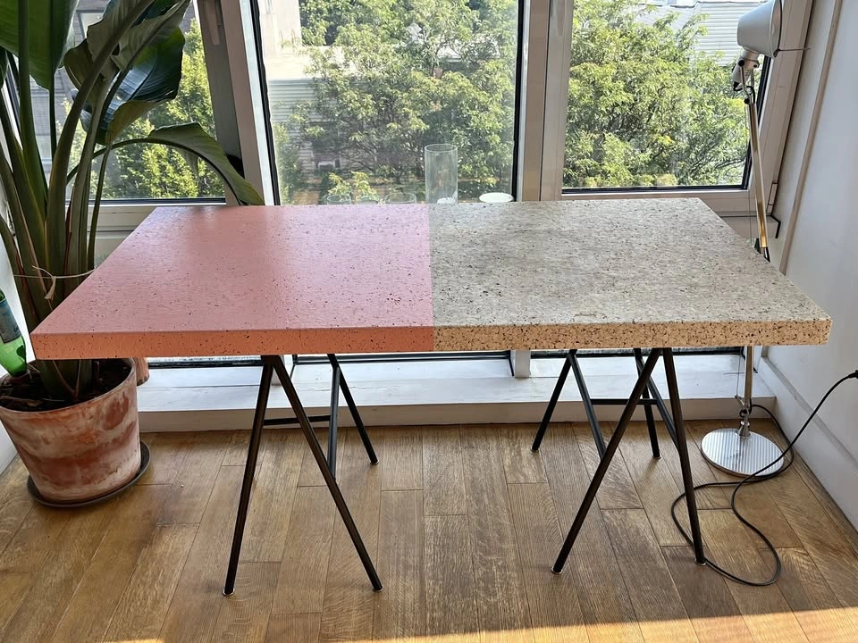 IKEA SINNERLIG cork table by Ilse Crawford - repainted in pink