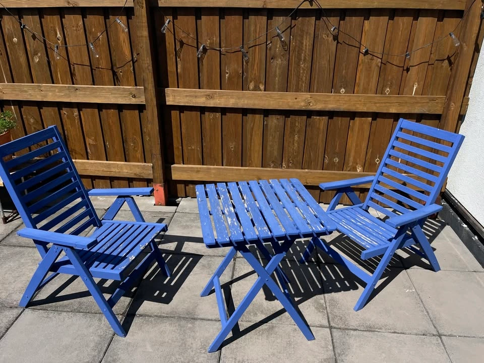 Wooden folding patio set (2 reclining chairs + table, Blue) - photo 2