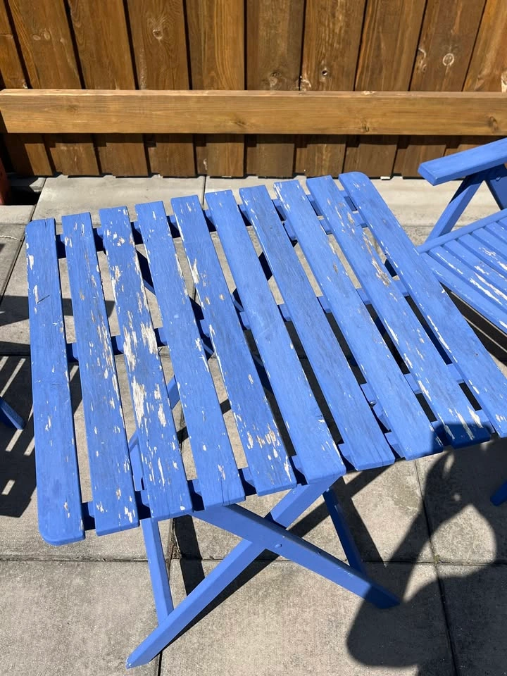 Wooden folding patio set (2 reclining chairs + table, Blue) - photo 4
