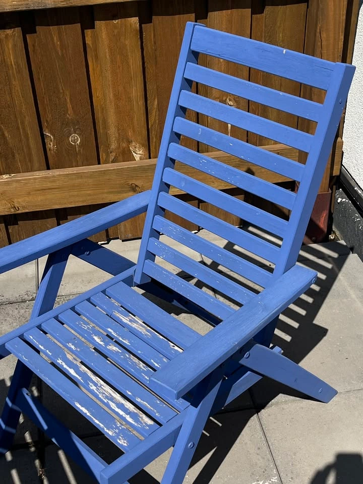 Wooden folding patio set (2 reclining chairs + table, Blue) - photo 5