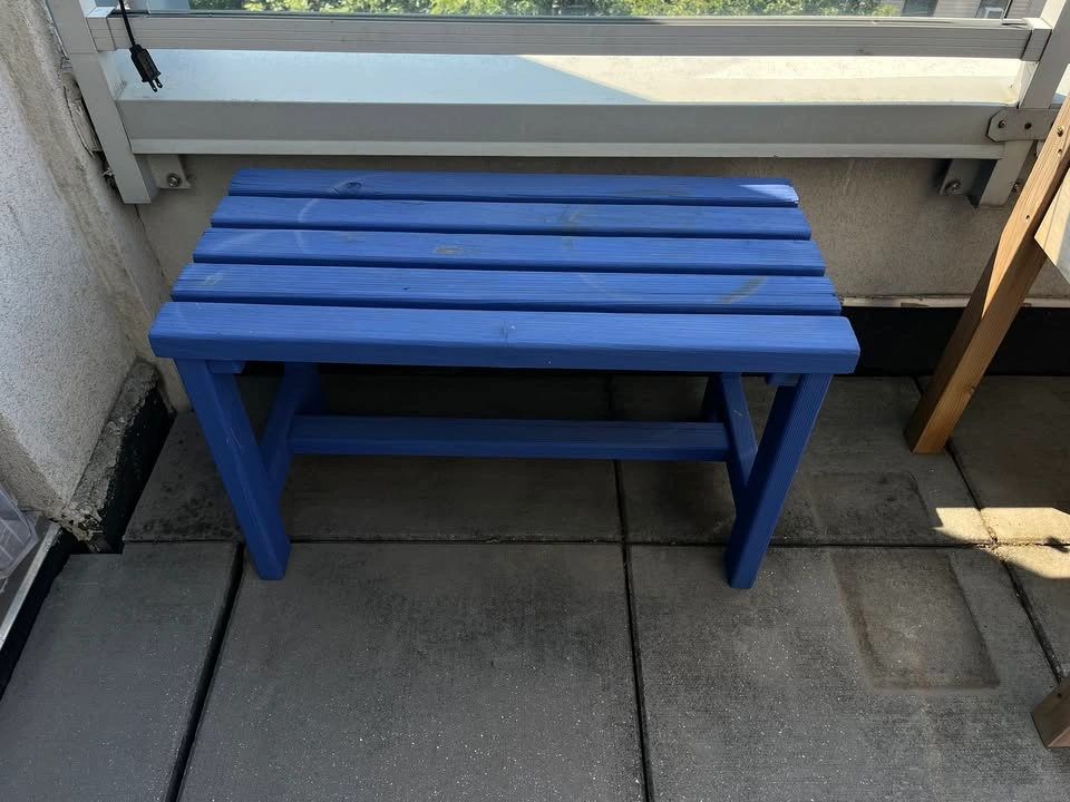 Small blue wooden outdoor bench - photo 2