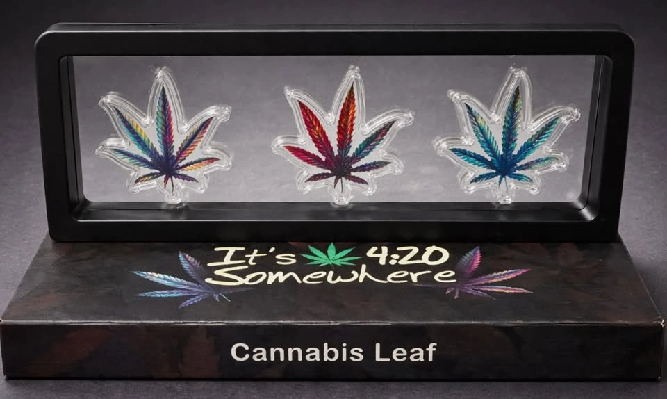 3pc Silver 1/20th oz 999 Fine SCannabis Leaf Art Piece