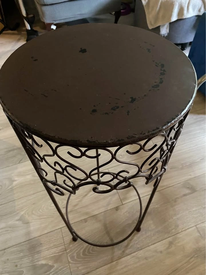 Vintage Style Wrought Iron Plant Stand Side Table - photo 2
