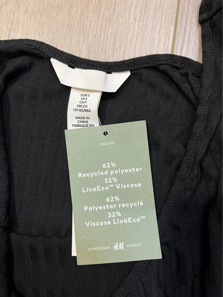 H&M Black Ribbed Scoop-Neck Short Sleeve T-Shirt - Size S - photo 3