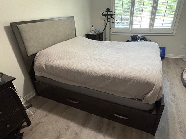 Queen Bed Frame with 4 oversized drawers + Box spring