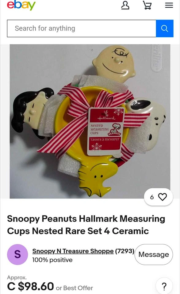 Snoopy Peanuts Hallmark Measuring Cups Nested Rare Set 4 Ceramic - photo 5