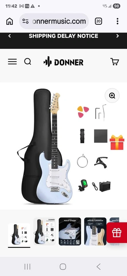 Donner blue electric guitar with strap - photo 3