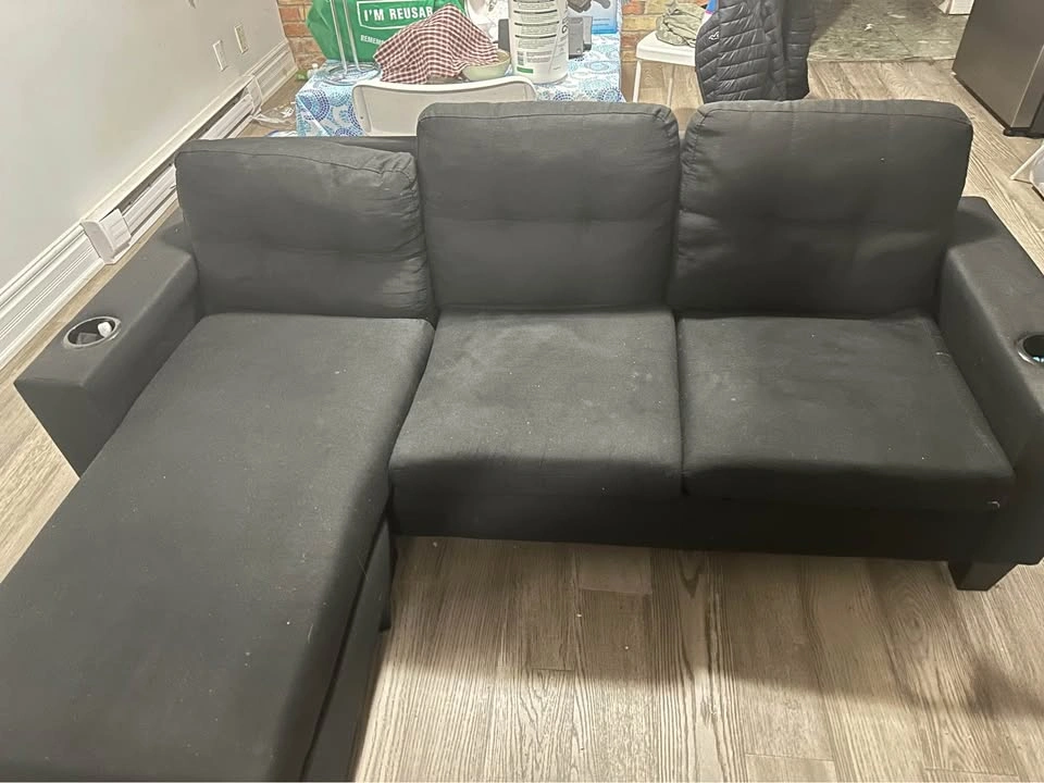 Black Sectional Sofa with Chaise and Cup Holders - photo 2