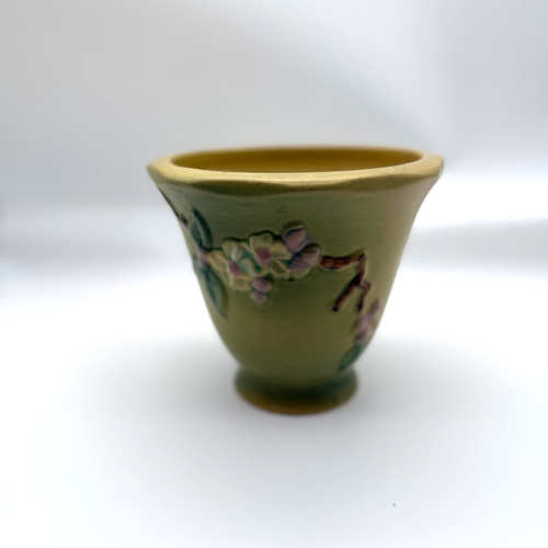 Vintage 1948 Roseville Pottery Apple Blossom Green Planter