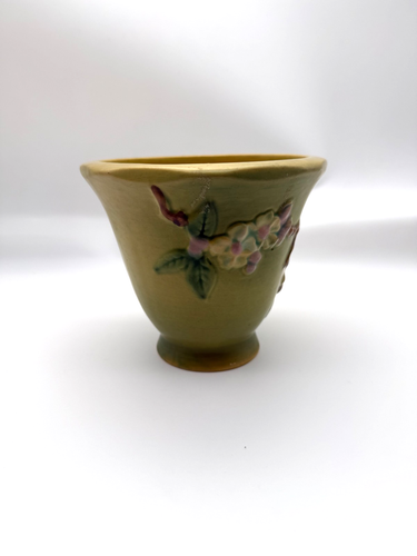 Vintage 1948 Roseville Pottery Apple Blossom Green Planter - photo 3