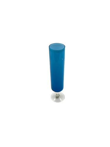 VTG Mid Century Blue Glass Cylinder Bud Vase Clear Pedestal Base - photo 2