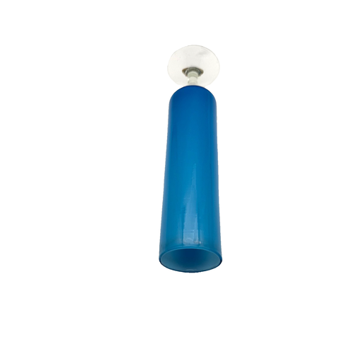 VTG Mid Century Blue Glass Cylinder Bud Vase Clear Pedestal Base - photo 5