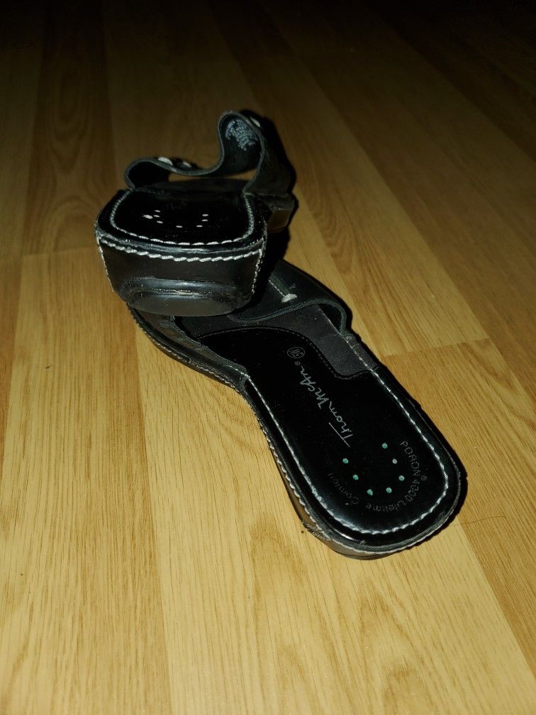 🥕  Thom McCann Black Leather Comfort Sandal Slide 6.5 - photo 2