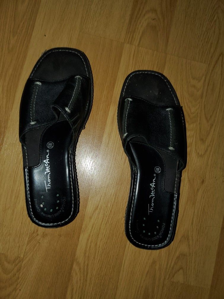 🥕  Thom McCann Black Leather Comfort Sandal Slide 6.5 - photo 4