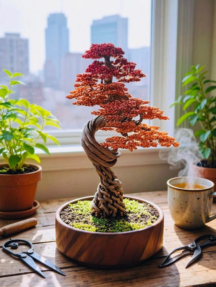 Autumn aluminum bonsai tree (HANDMADE) - photo 5