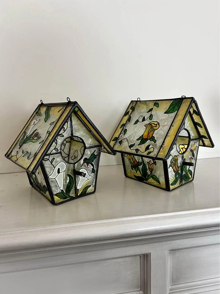 Stained glass decorative bird houses