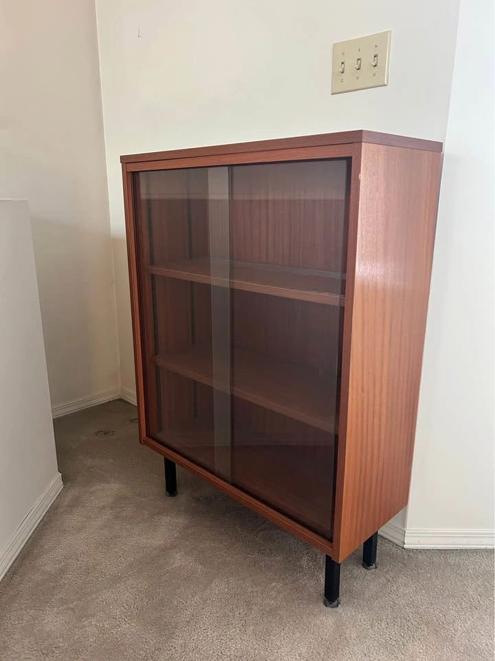 Vintage MCM wood & glass cabinet