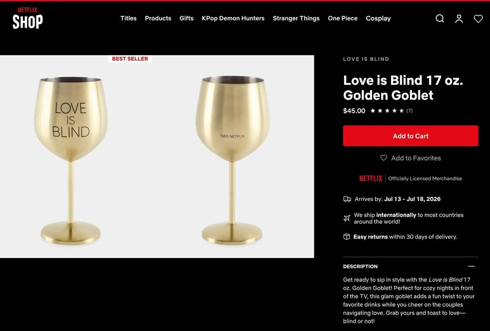 [Set of 2] Netflix Love Is Blind Gold Wine Goblet - photo 3