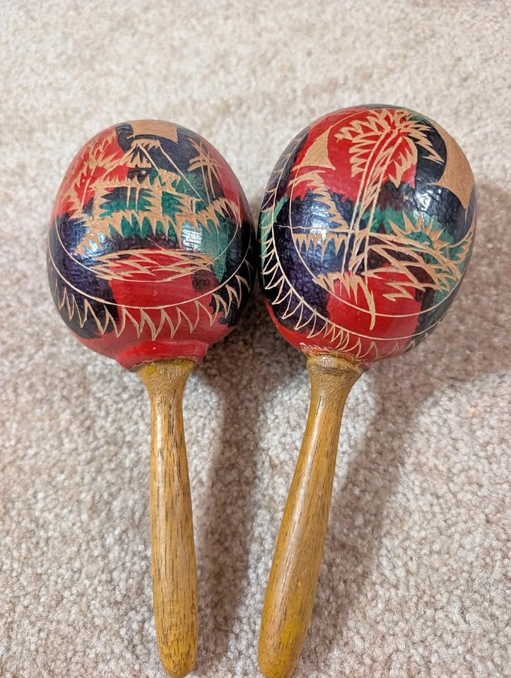 Vintage Havana Cuba Hand-Painted Wooden Maracas