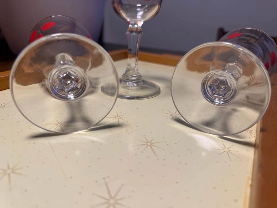 Set of 3 Vintage Federal red polka dot and gold leaf cordial gla - photo 3